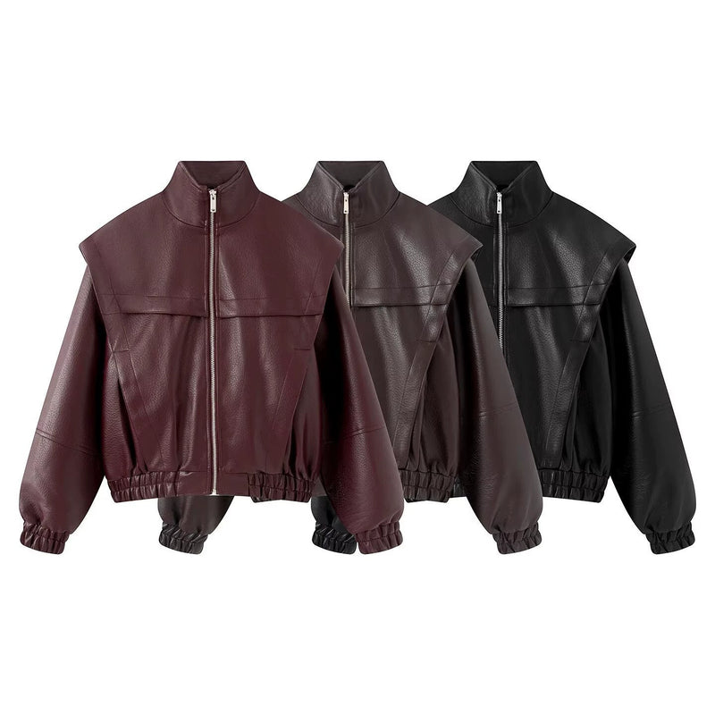 Women's Fall Fashion Stand Collar Fake Two-Layer Set 2026 | 2 Piece Outfit Set - Dark Red