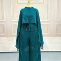 Casual Plus Size Crew Neck Pleated Loose Pants + Top Set
