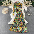 French Slimming Mesh Crew Neck High Waist Printed Tee + Long Skirt + Top 2-Piece Set