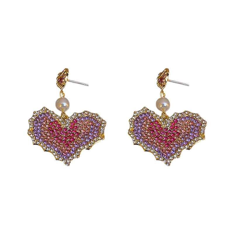 Purple Rhinestone Flower Tassel Earrings - view 5