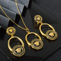 Overseas Western Fashionable Bead Gem Premium Black Gold Colorway Portrait Relief Necklace Pendant Earrings Set