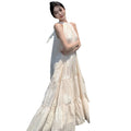 French Style Off-Shoulder Halter Dress, Fairy Princess Beach Vacation Long Dress