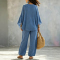 Women's Fall Batwing Sleeve Crew Neck Wide Leg Pants 2-Piece Set 2026 - Blue