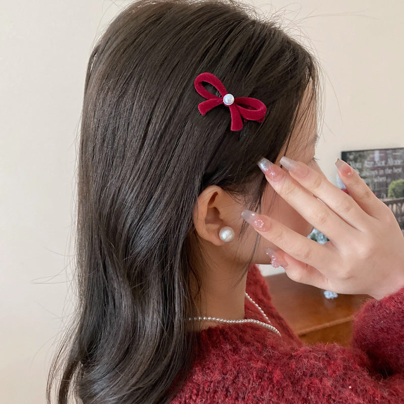 Red Bow Pearl Flower Hair Clip - view 11
