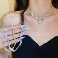 Silver Drop Light Full Diamond Geometric Lace Trim Jewelry Set Banquet Luxury Necklace Light Luxury Niche Design Necklace Women