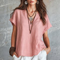 Spring-Summer Casual Linen Short Sleeve V-Neck Loose Shirt
