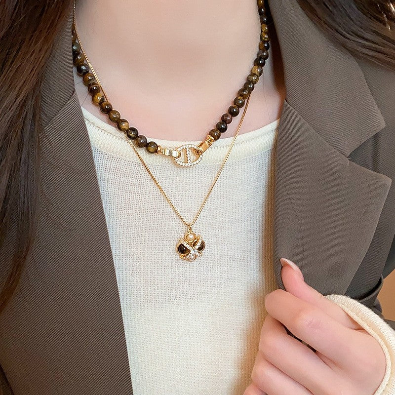 Vintage Brown Tiger's Eye Round Necklace - view 2