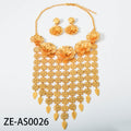 Middle East Dubai Bride Jewelry Set Africa Women Statement Flower Fringe Necklace Earrings Set Stock Wholesale