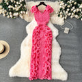 High-End Elegant Pleated Ruffle Trimmed Bodycon Long Dress for Banquet