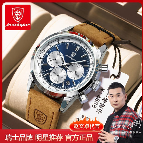 Swiss Brand New Mens Watch Leather Band Multifunction Quartz Watch Live Export Bestseller Drop Ship