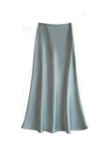 Fall French Elegant Satin High Waist Drapey Skirt