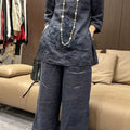 Spring-Summer Casual Fashion Linen Cotton Embroidered 3/4 Sleeve Wide Leg Pants + Pants + Top Set