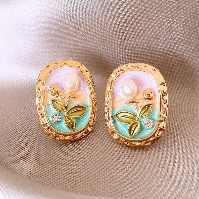 Monet Garden Floral Pearl Stud Earrings - view 4