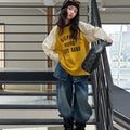 Girls' Letter Print Raglan Tee Flap Back Jeans Set