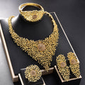 Overseas Western Dubai 18K Set Inlay Rhinestone Necklace Earrings Set Ring Bracelet Set India Bride Jewelry Set