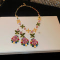 Monet Garden Blossom Contrast Flower Color Gem Jewelry Set Banquet Ambient Feel Necklace Light Luxury Niche Necklace