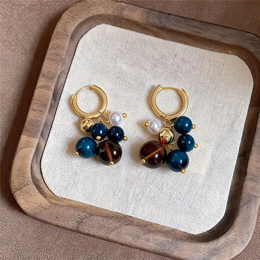 18K Gold-Plated Tiger's Eye Pearl Hoop Earrings - view 6