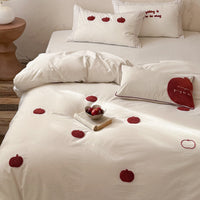 Apple Peace White / 0.9m Bed - 3-Piece Flat Sheet - Fits 150x200cm Duvet