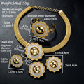 Overseas Western Statement Sunflower Mesh Chain Pendant Aluminum Bead Necklace Bracelet Set Earrings Ring Middle East Wedding Set