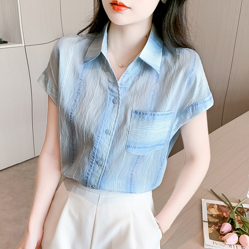 Summer Korean Versatile Chiffon Short Sleeve Lightweight Loose Shirt