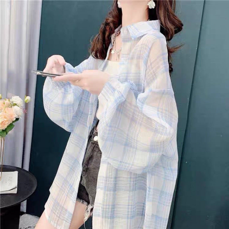 Summer Casual Plaid Sun-Protection Lightweight Loose Cardigan + Shirt