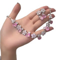 Pink Cubic Zirconia Flower Necklace K Gold Breeze Premium Banquet Clavicle Chain Light Luxury Versatile Luxury Ambient Feel Necklace
