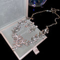 Banquet Luxury ~ Western Rhinestone Leaves Flower Stud Earring Necklace Set Women Clavicle Chain Light Luxury Premium Necklace