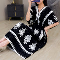 Women's Chinese French Short Sleeve V-Neck Printed Dress + Skirt 2026 - 1-1#