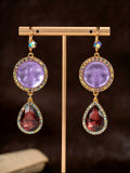 Vintage Purple Moen Smiley Pendant Elegant Crystal Relief Accessory Set Rhinestone Stone Necklace
