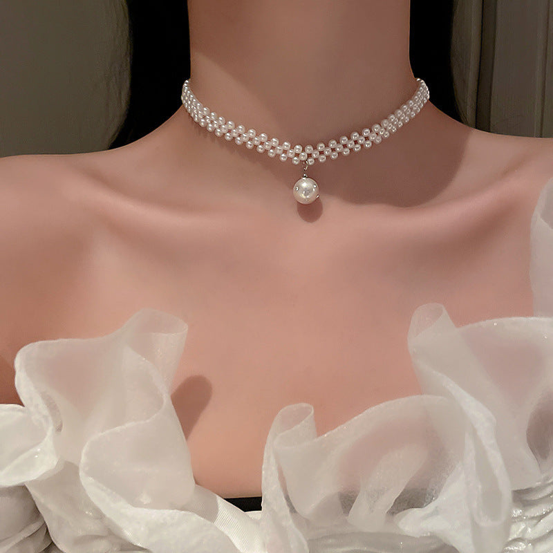 French Heart Pearl Necklace with Silver Accents - view 8