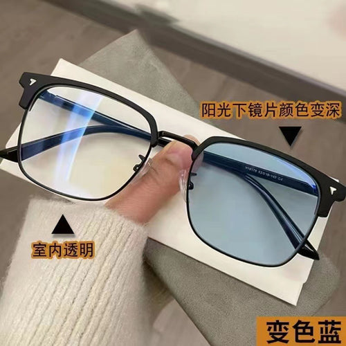 New Blue-Light Glasses Men Retro Half-Rim Browline Glasses Frame With Rx Photochromic Finish Item Prescription Sunglasses