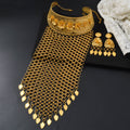 Western Middle East Luxury Women Long Fringe Necklace Earrings Set 18K Gold Set Wedding Banquet Bead Gem