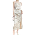 New Chinese Style Padded Jacquard Camisole Long Dress, Plus Size