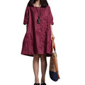 Korean Style Plus Size Cotton Linen Embroidered Short Sleeve Dress