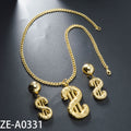 Western Hip-Hop With Money Flower Gold Plated Beautiful Gold No. Pendant Necklace Earrings Set INS Unisex Jewelry