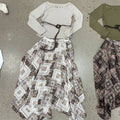 Summer French Slimming High Waist Printed Asymmetric Mid-Length Skirt Set