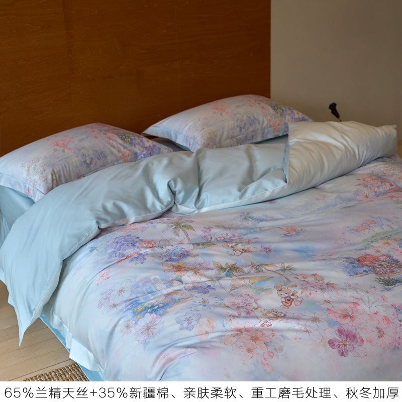 Island Flowers Purple Tencel Printed 4-Piece Bedding Set - view 3