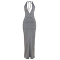 Solid Pleated Deep V Backless Bodycon Dress, Hot Girl Style