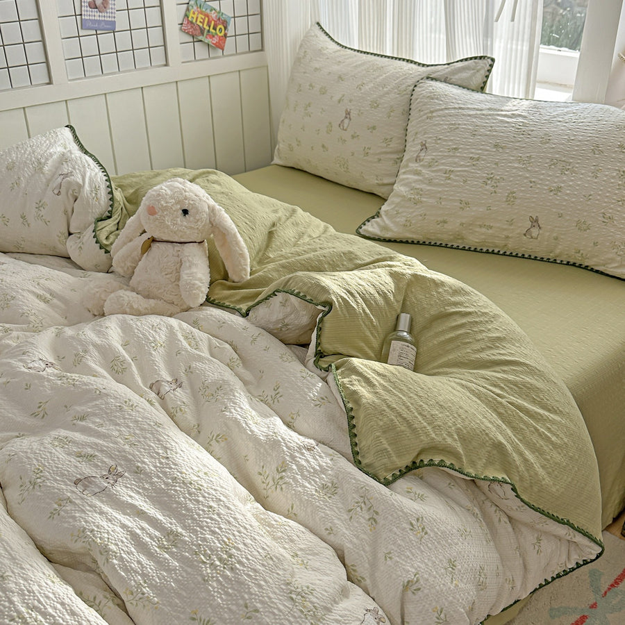 Shell Edge Flower Crinkle-Gauze Cotton 4-Piece Bedding Set - view 2
