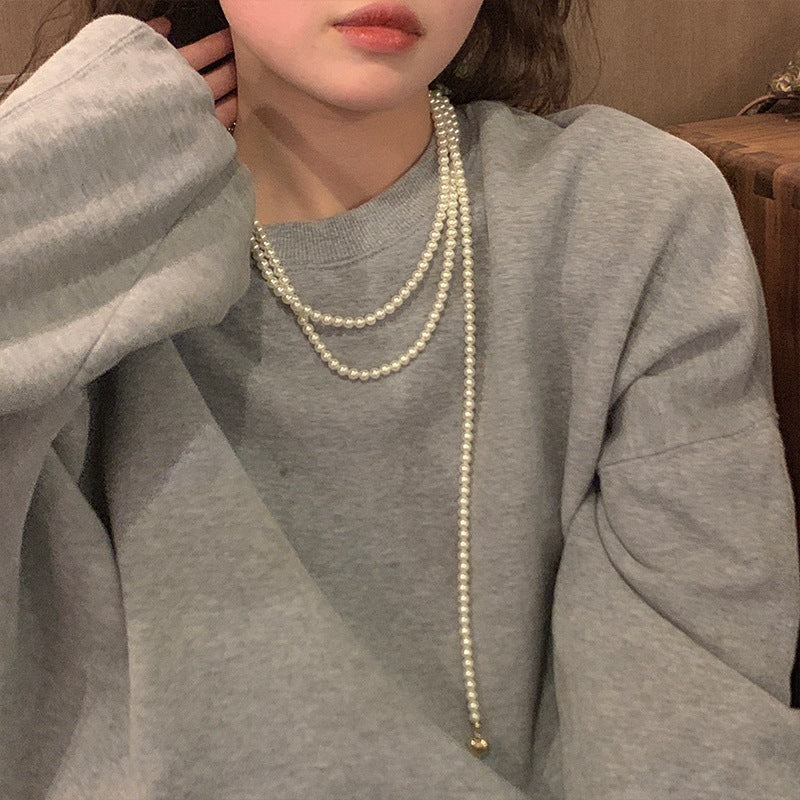 French Heart Pearl Necklace with Silver Accents - view 9