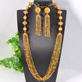 New Middle East Copper Retro Long Style Fringe Round Bead Chain Flower Tassel Jewelry Gold Plated Necklace Earrings Set