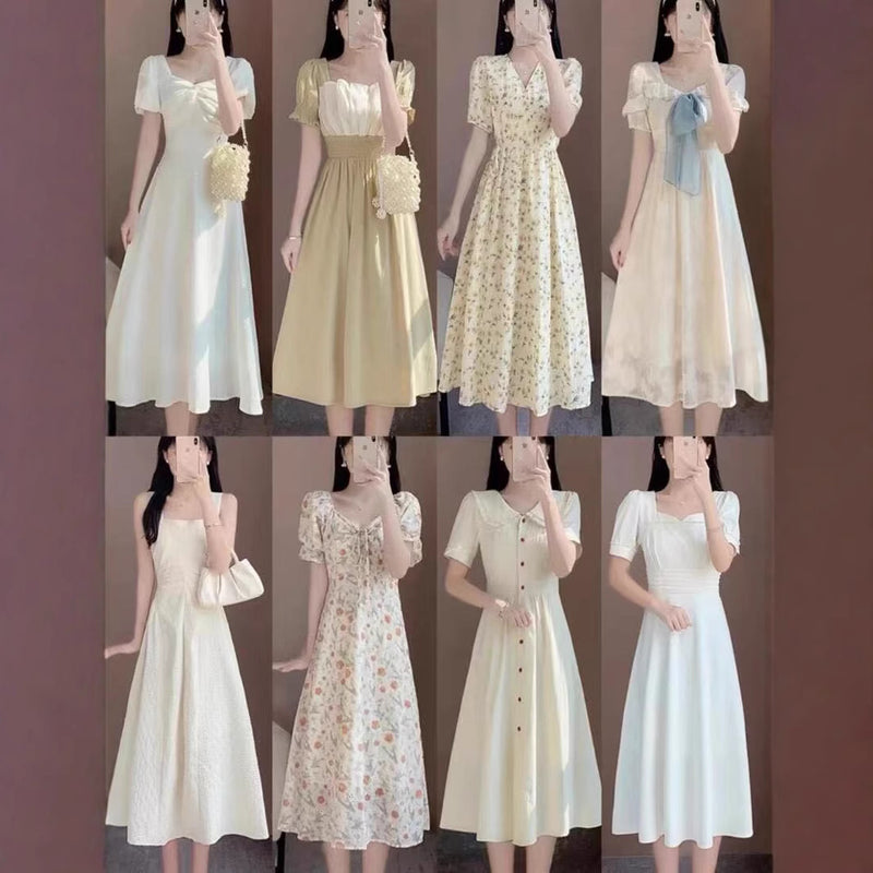 French Style Square Neck Fitted Sweet Long Dress, 2026 Summer New