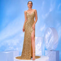 Women's Spaghetti Strap Sequin Mermaid Evening Gown Banquet