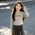 Girls' Letter Print Zip Cardigan & Wide-Leg Pants Set