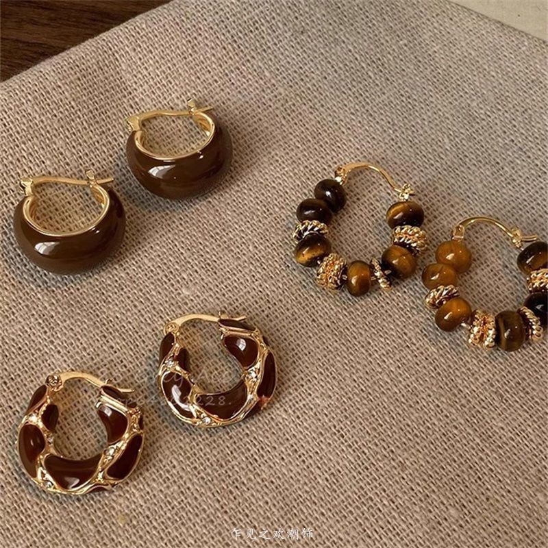 Tiger's Eye Huggie Hoop Earrings - view 3