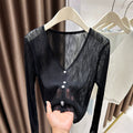 Women's Summer Korean Knit Lightweight Cardigan + Camisole + Shawl + Skirt 2026 - Black