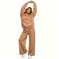Fall-Winter Sporty Fleece Loose Drop Shoulder Wide Leg Pants + Hoodie 2-Piece Set