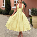 V-Neck Halter Jacquard Evening Gown - Elegant Backless Sleeveless Dress Women