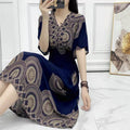 Women's Chinese French Short Sleeve V-Neck Printed Dress + Skirt 2026 - 1-1#