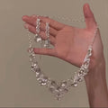Banquet Luxury ~ Full Diamond Geometric Teardrop Stud Earring Necklace Set Women Exquisite Clavicle Chain Light Luxury Premium Necklace